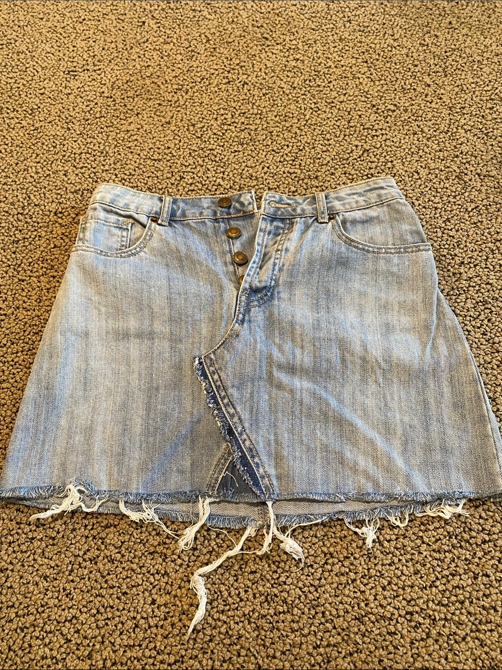 Forever 21 Light Wash Denim Mini Skirt with Asymmetrical Button Detail